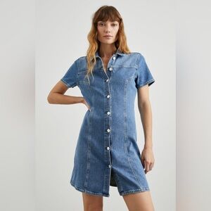 Rails Denim Pasadena Short Sleeve Button Front Dress 100% Cotton Mini Jean Sz S